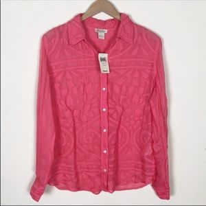 NWT. Lucky Brand Semi-sheer Button Up Top